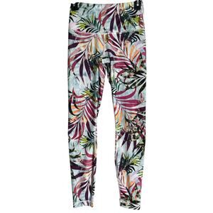 Playground Womens Leggings Pants XS Pink Green Tropical Colorful Athleisure Gym
